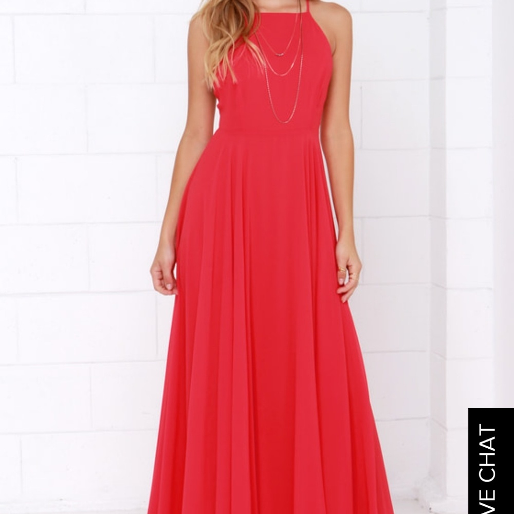 Lulus Long Red Backless Prom Dress - Picture 6 of 8
